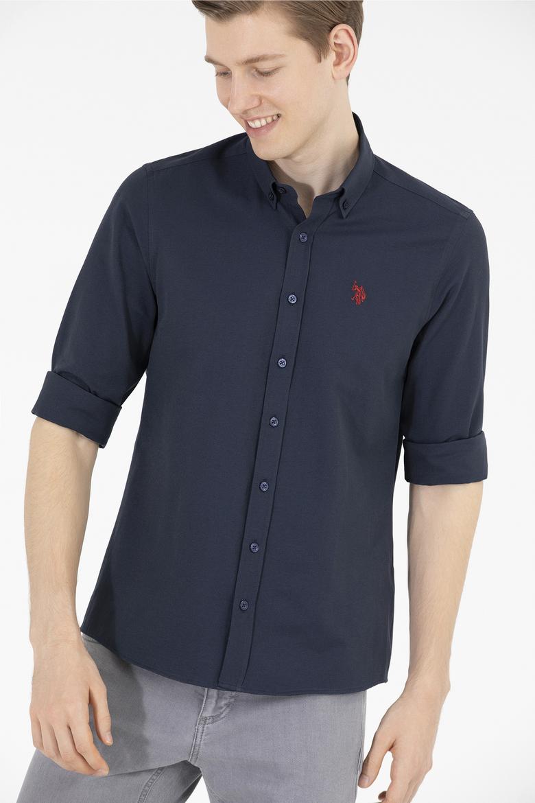 Erkek Lacivert Uzun Kollu Basic Gömlek