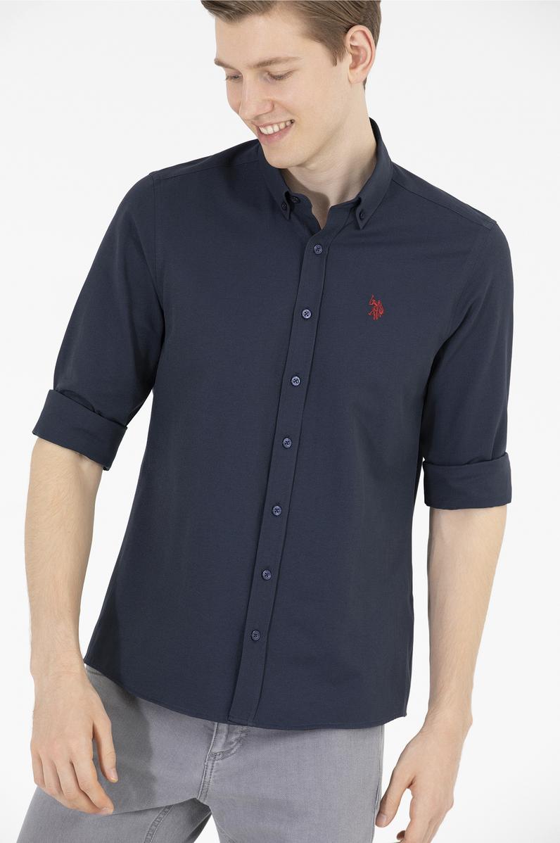 Erkek Lacivert Uzun Kollu Basic Gömlek