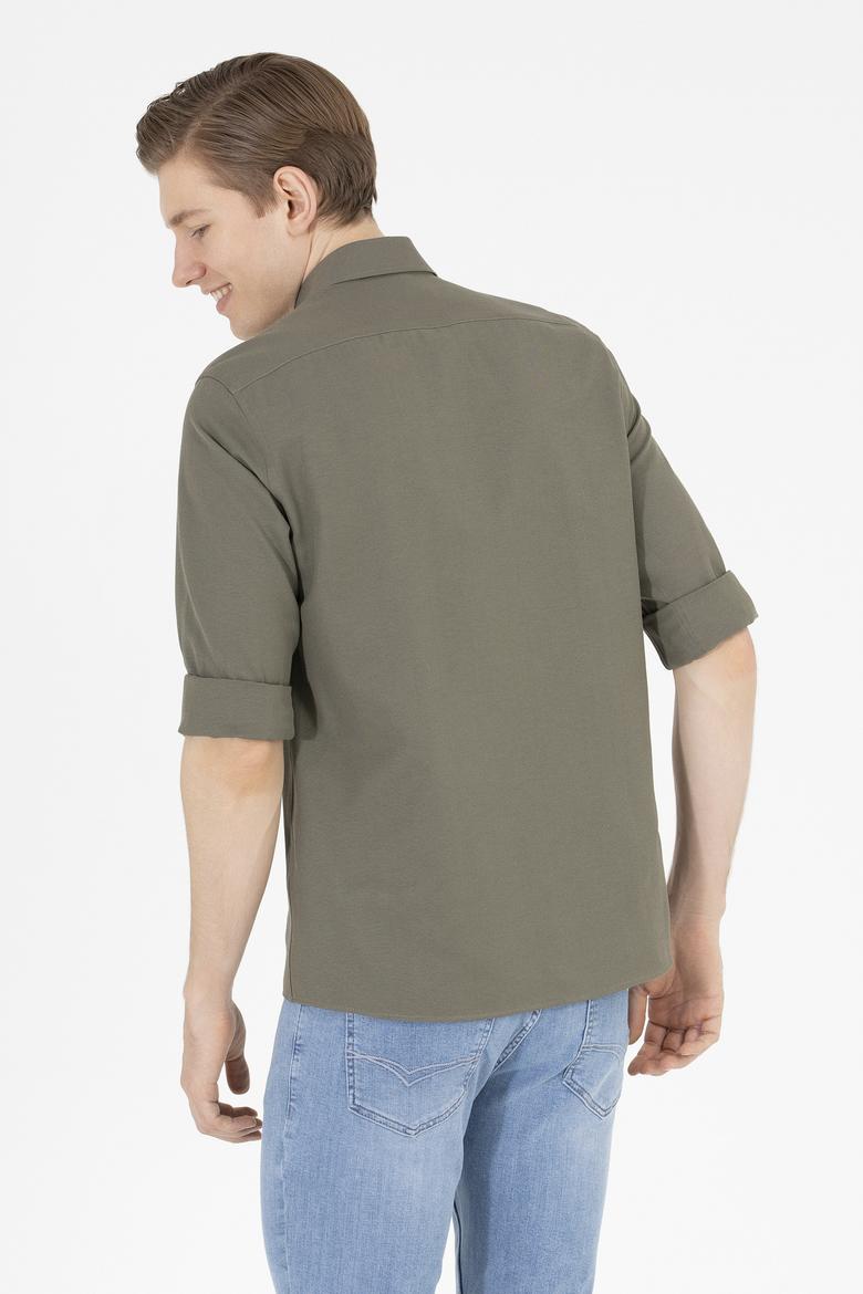 Erkek Haki Uzun Kollu Basic Gömlek - 50265664134