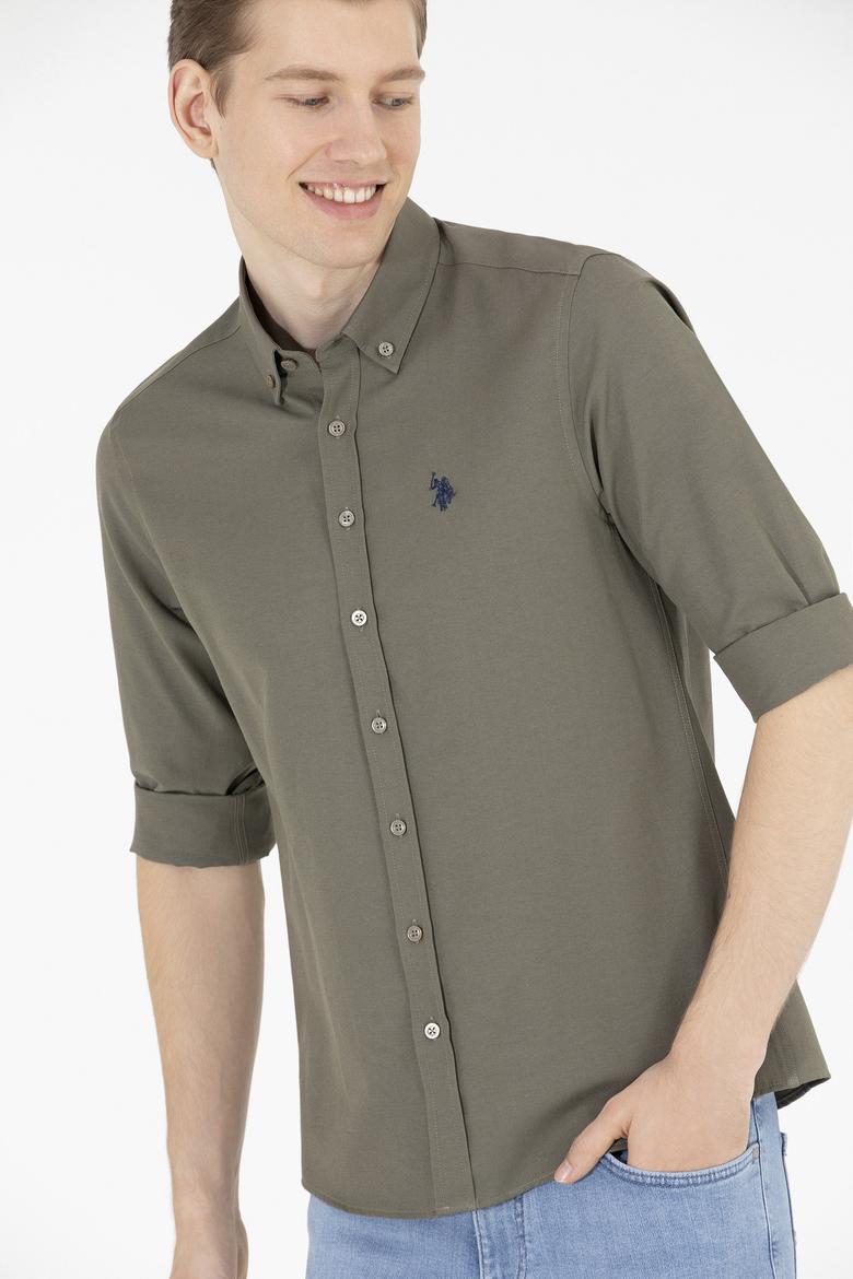 Erkek Haki Uzun Kollu Basic Gömlek - 50265664134