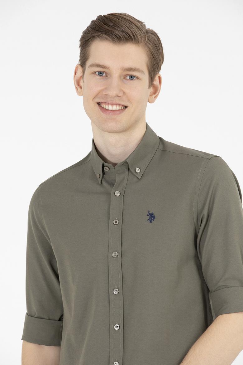 Erkek Haki Uzun Kollu Basic Gömlek - 50265664134