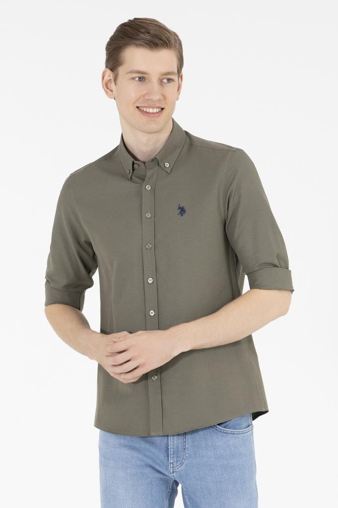 Erkek Haki Uzun Kollu Basic Gömlek