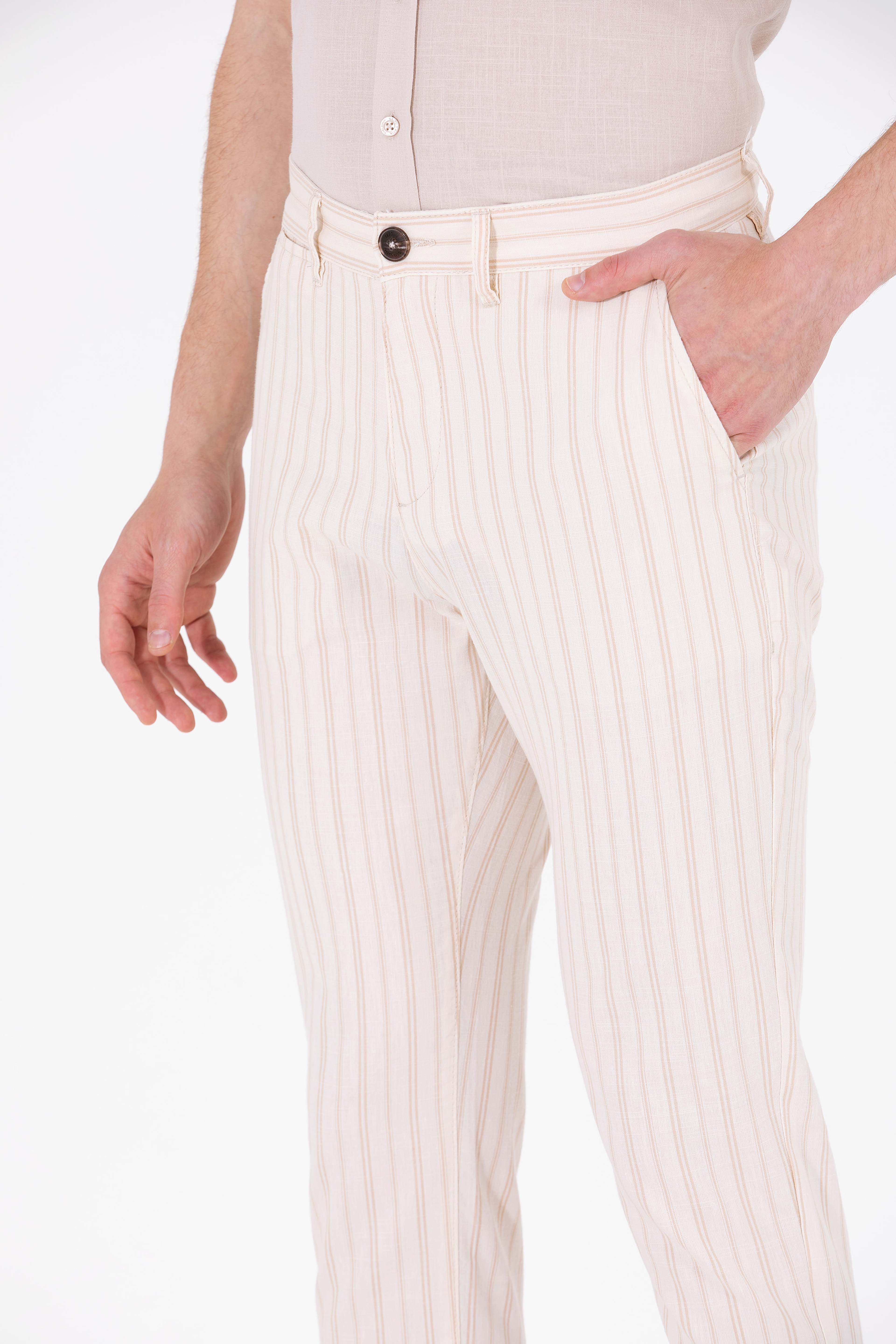 Erkek Carrot Fit Kum Kanvas Pantolon - Image 6