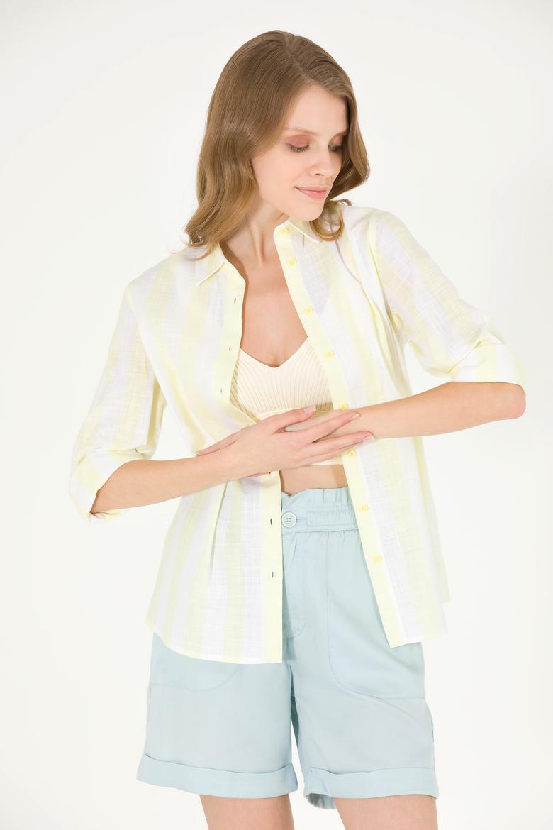 Kadın Açık Sarı Uzun Kollu Gömlek - 50263663019