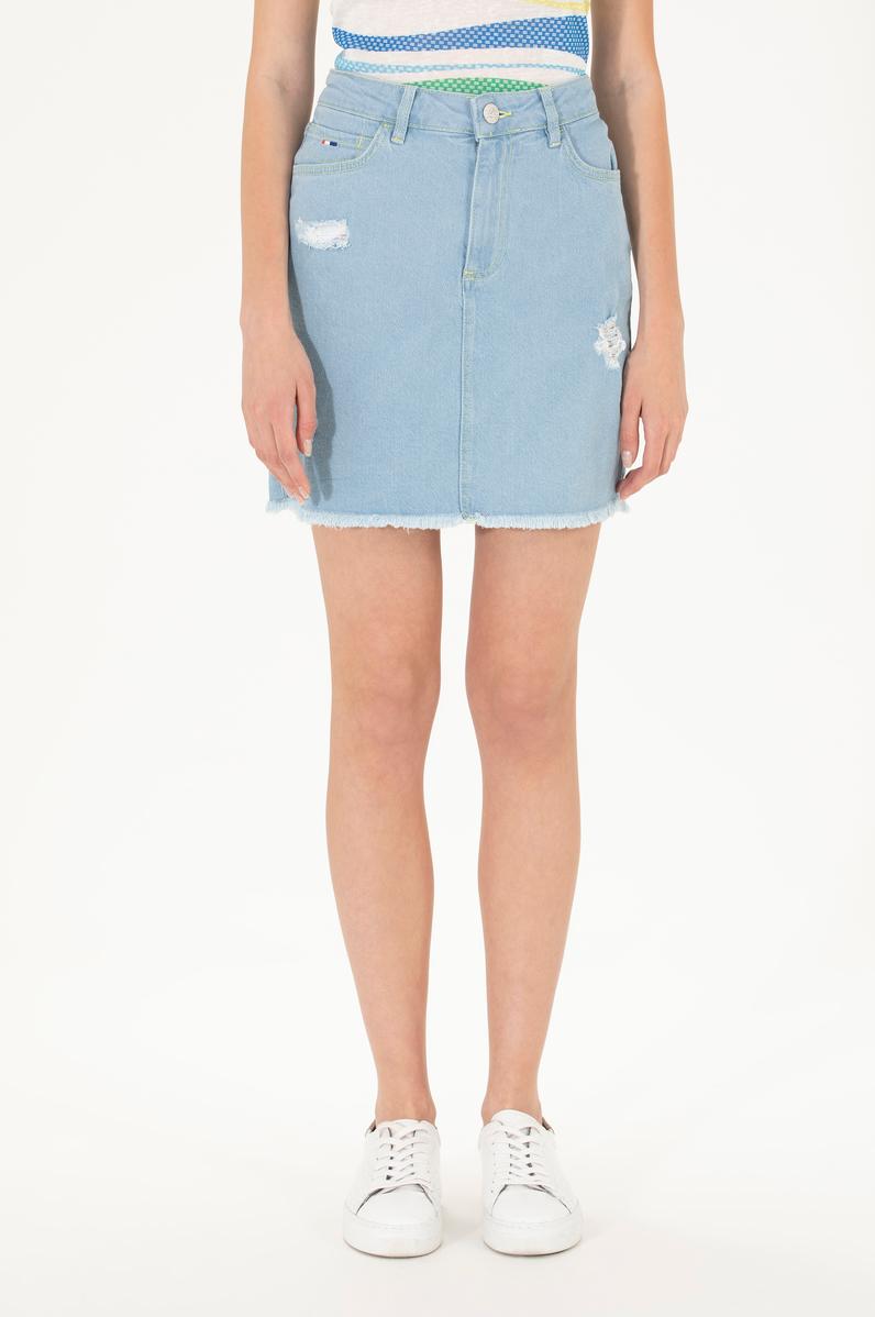 Kadın Açık Mavi Mini Boy Jean Etek