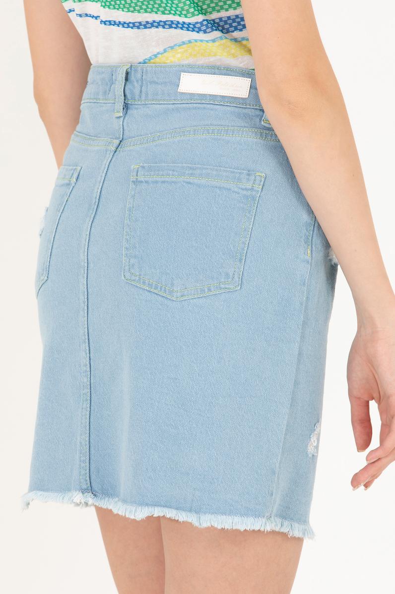 Kadın Açık Mavi Mini Boy Jean Etek