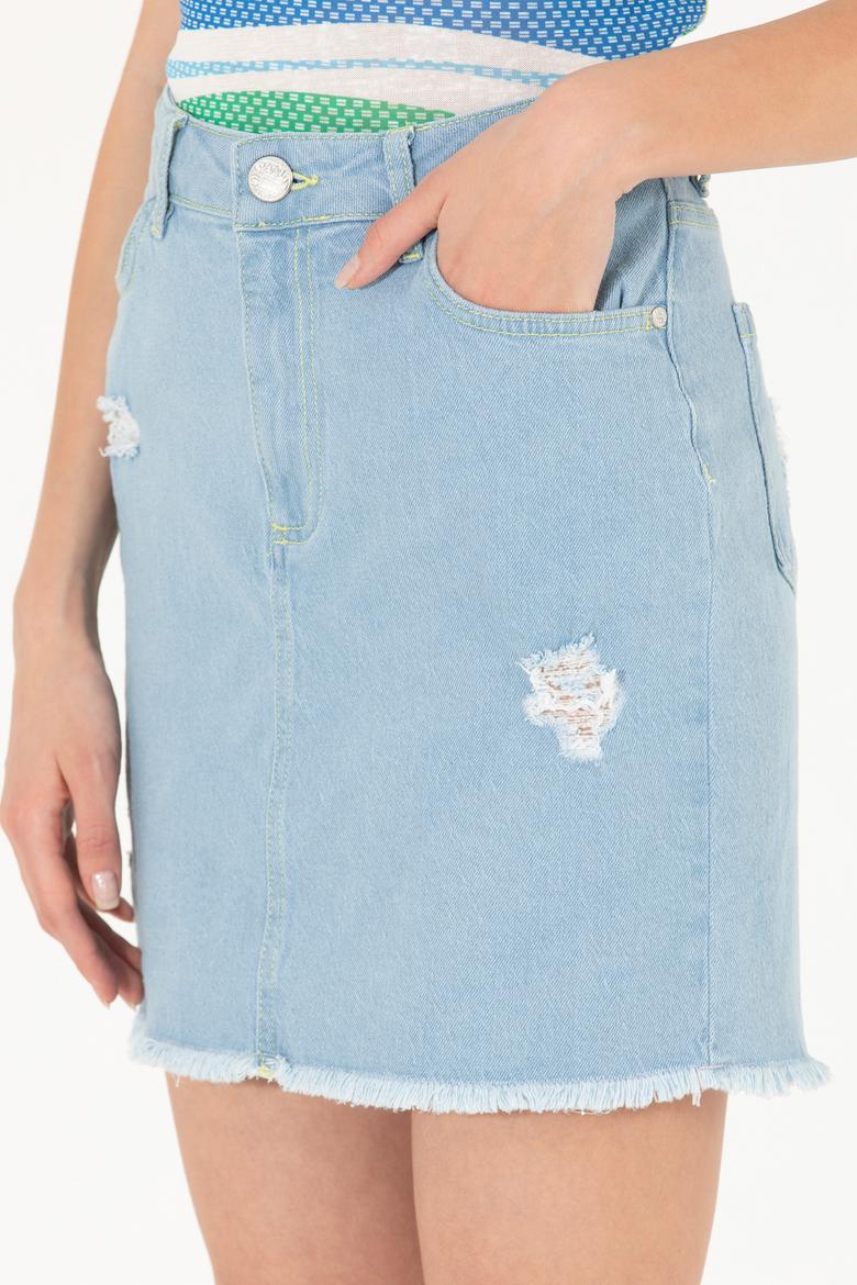 Kadın Açık Mavi Mini Boy Jean Etek - 50263755013