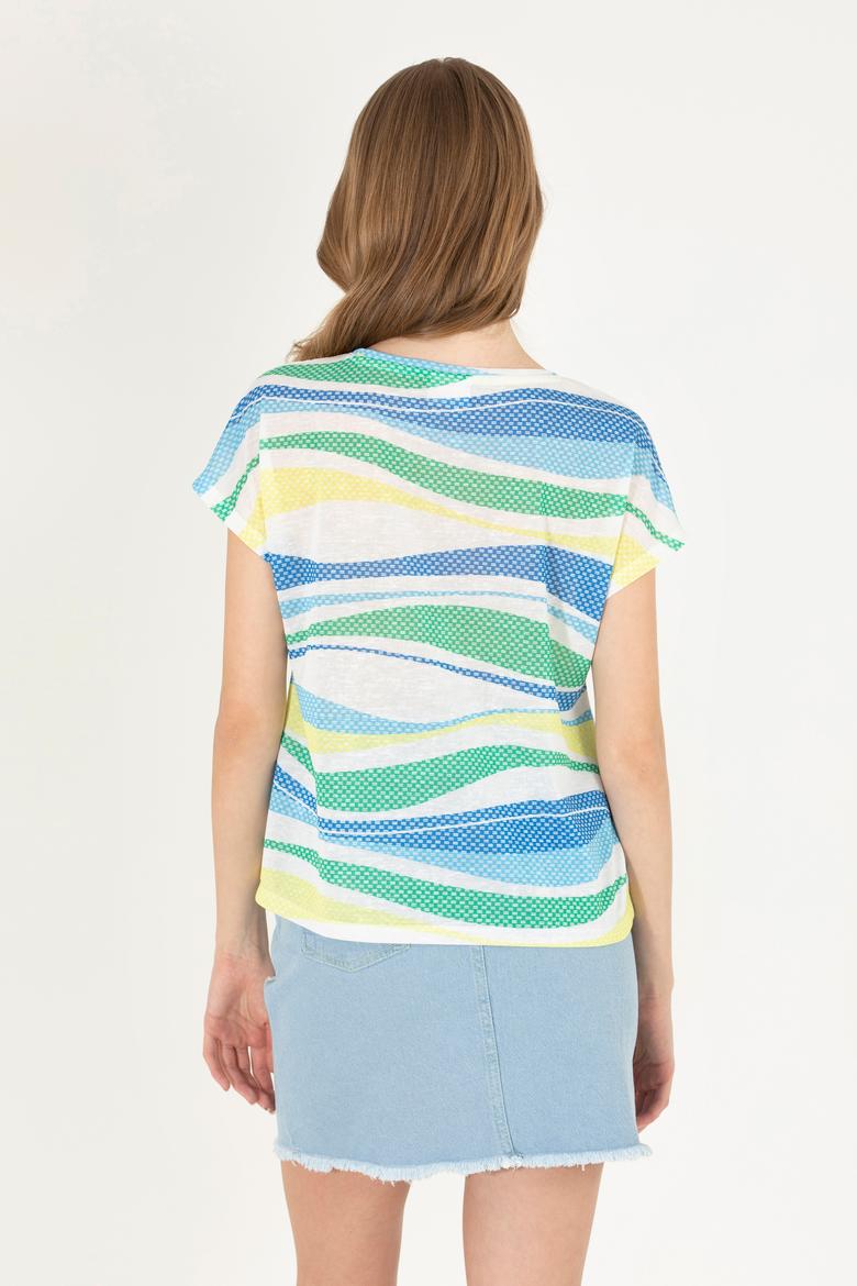 Kadın Saks Bisiklet Yaka Tişört - 50263601013