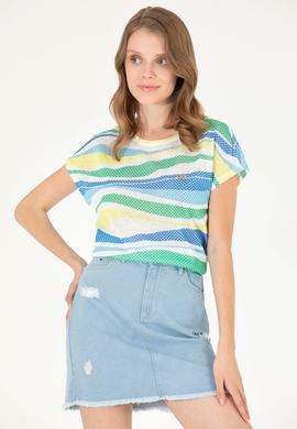 Kadın Saks Bisiklet Yaka Tişört - 50263601013