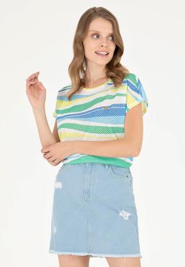 Kadın Saks Bisiklet Yaka Tişört - 50263601013