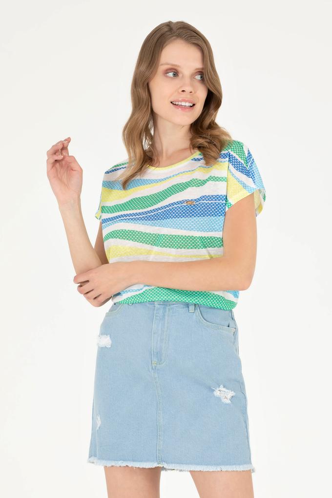 Kadın Saks Bisiklet Yaka Tişört