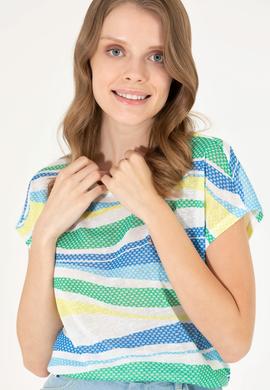 Kadın Saks Bisiklet Yaka Tişört - 50263601013