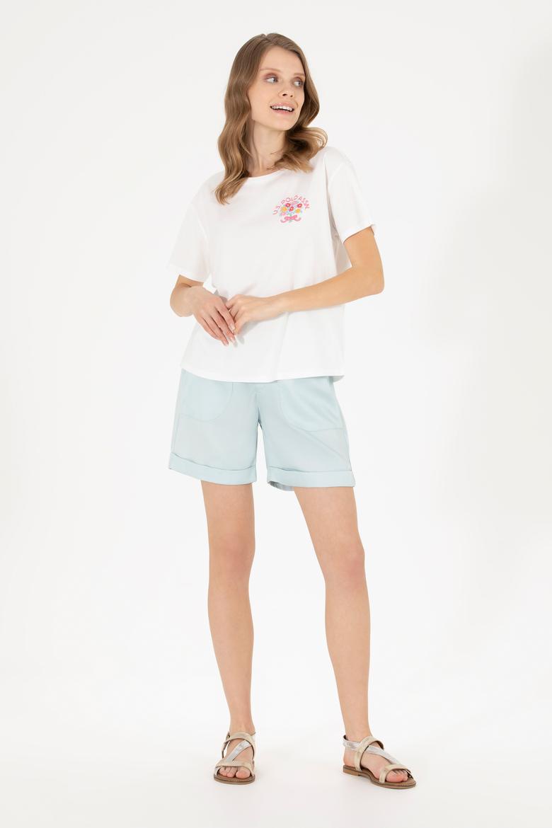 Kadın Su Yeşili Dokuma Şort