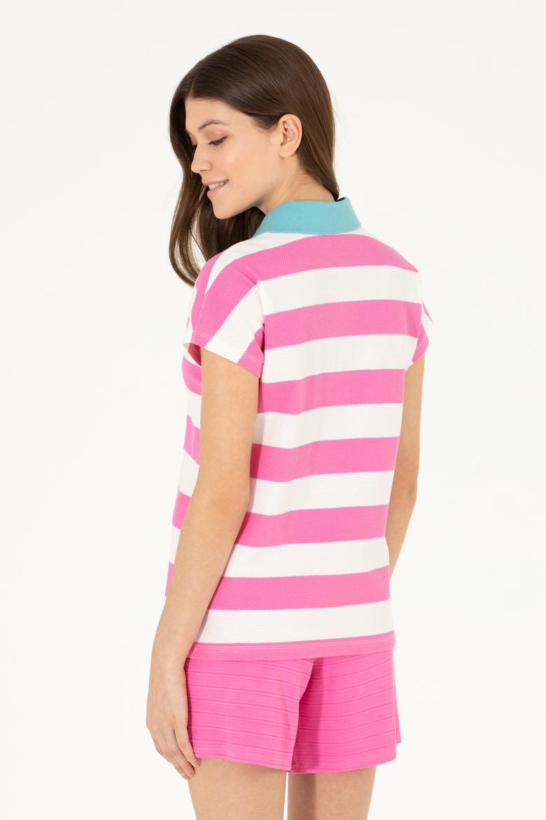 Kadın Pembe Polo Yaka Tişört - 50263969017
