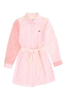 Kız Çocuk Açık Pembe Uzun Kol Dokuma Elbise - 50262736003