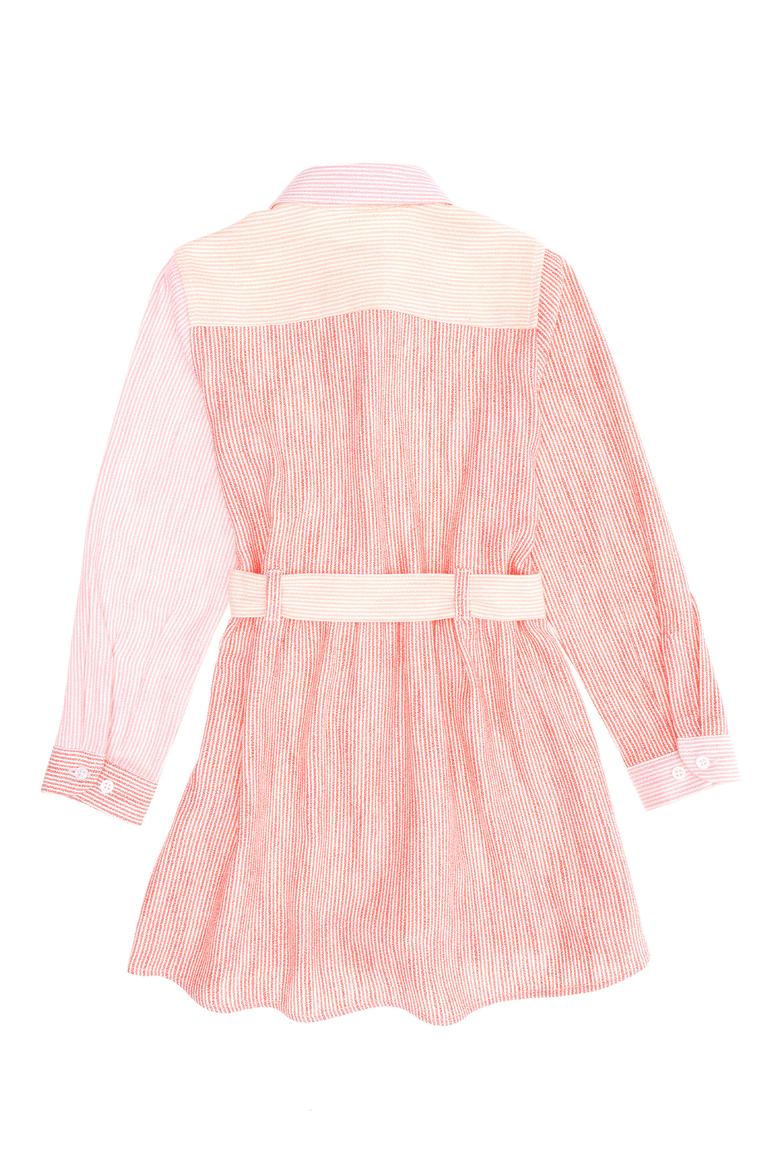 Kız Çocuk Açık Pembe Uzun Kol Dokuma Elbise - 50262736003