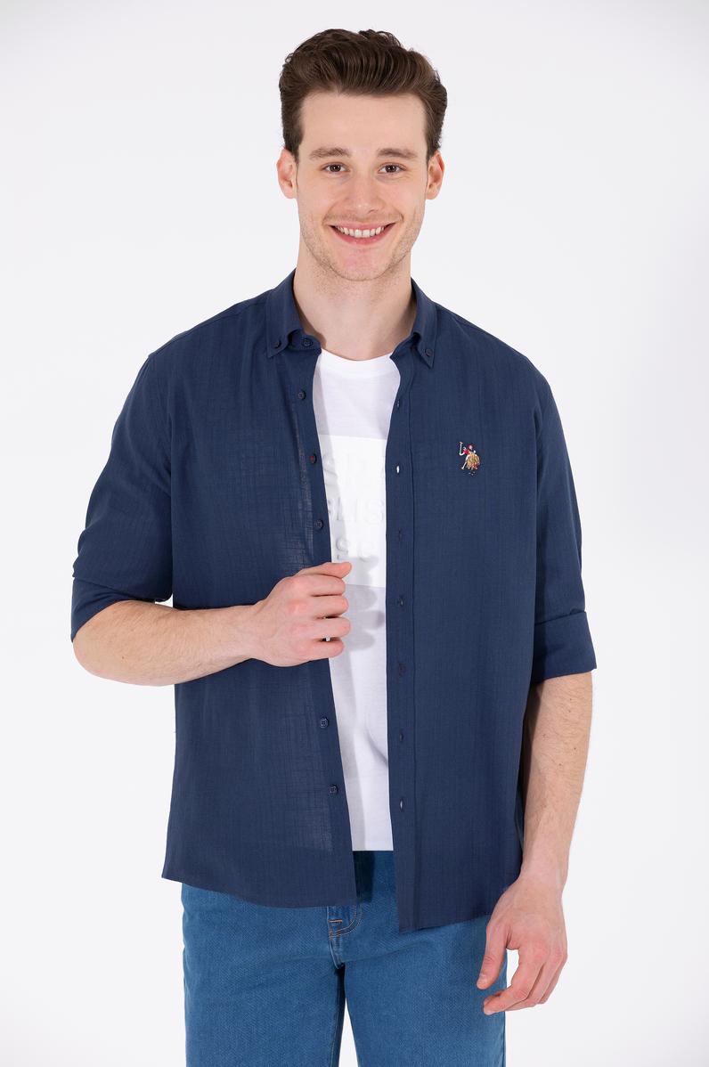 Erkek Lacivert Uzun Kollu Basic Gömlek