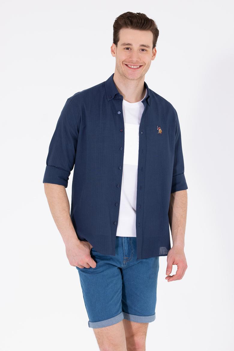 Erkek Lacivert Uzun Kollu Basic Gömlek