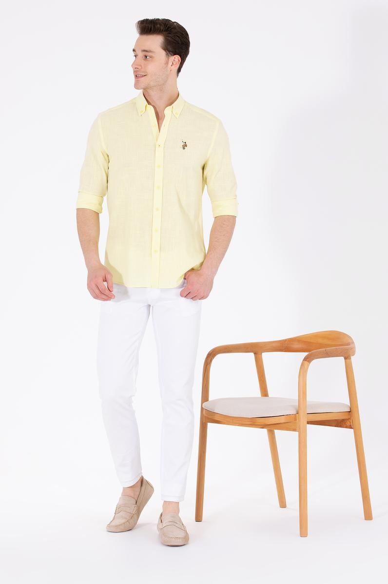 Erkek Açık Sarı Uzun Kollu Basic Gömlek