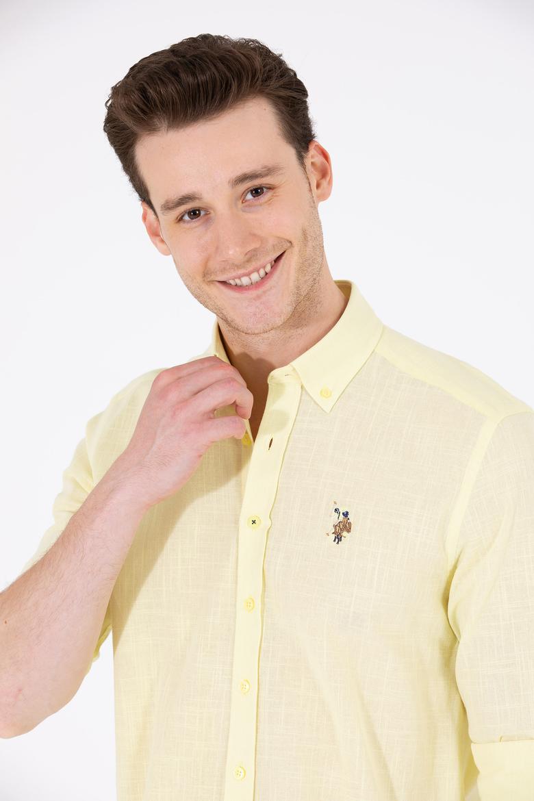 Erkek Açık Sarı Uzun Kollu Basic Gömlek - 50262872070