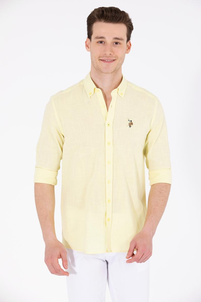Erkek Açık Sarı Uzun Kollu Basic Gömlek