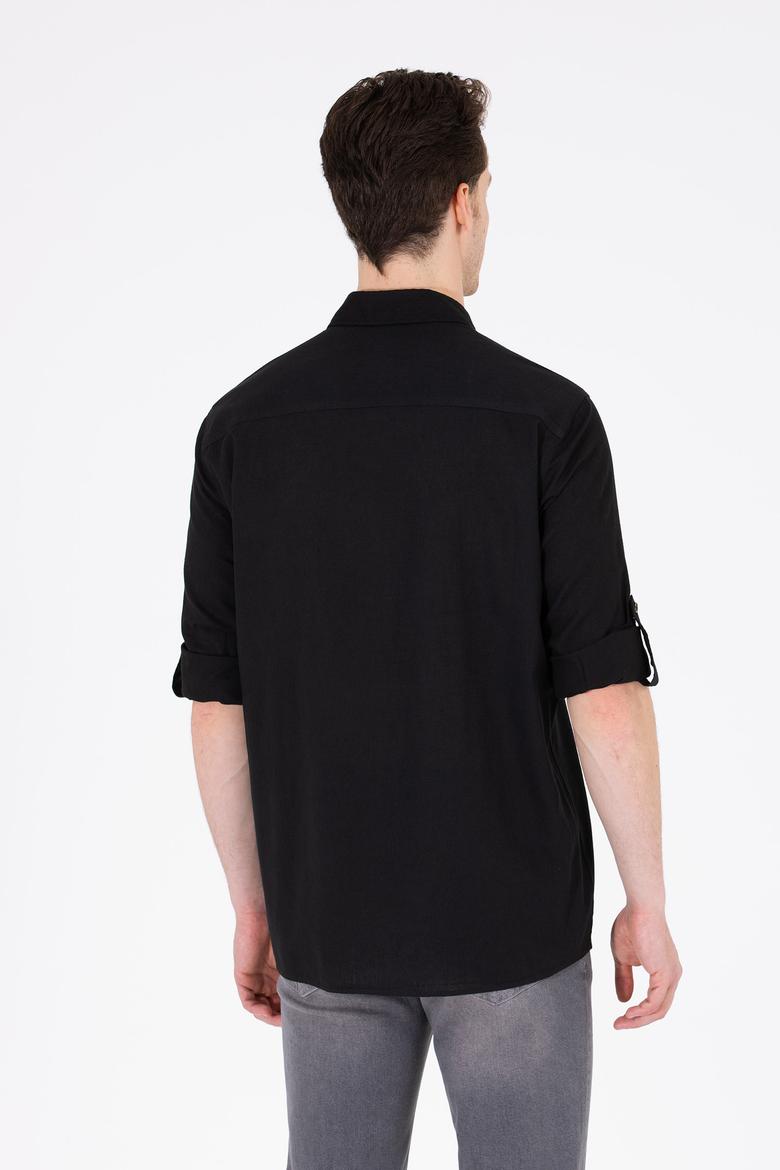 Erkek Siyah Uzun Kollu Basic Gömlek - 50262880171