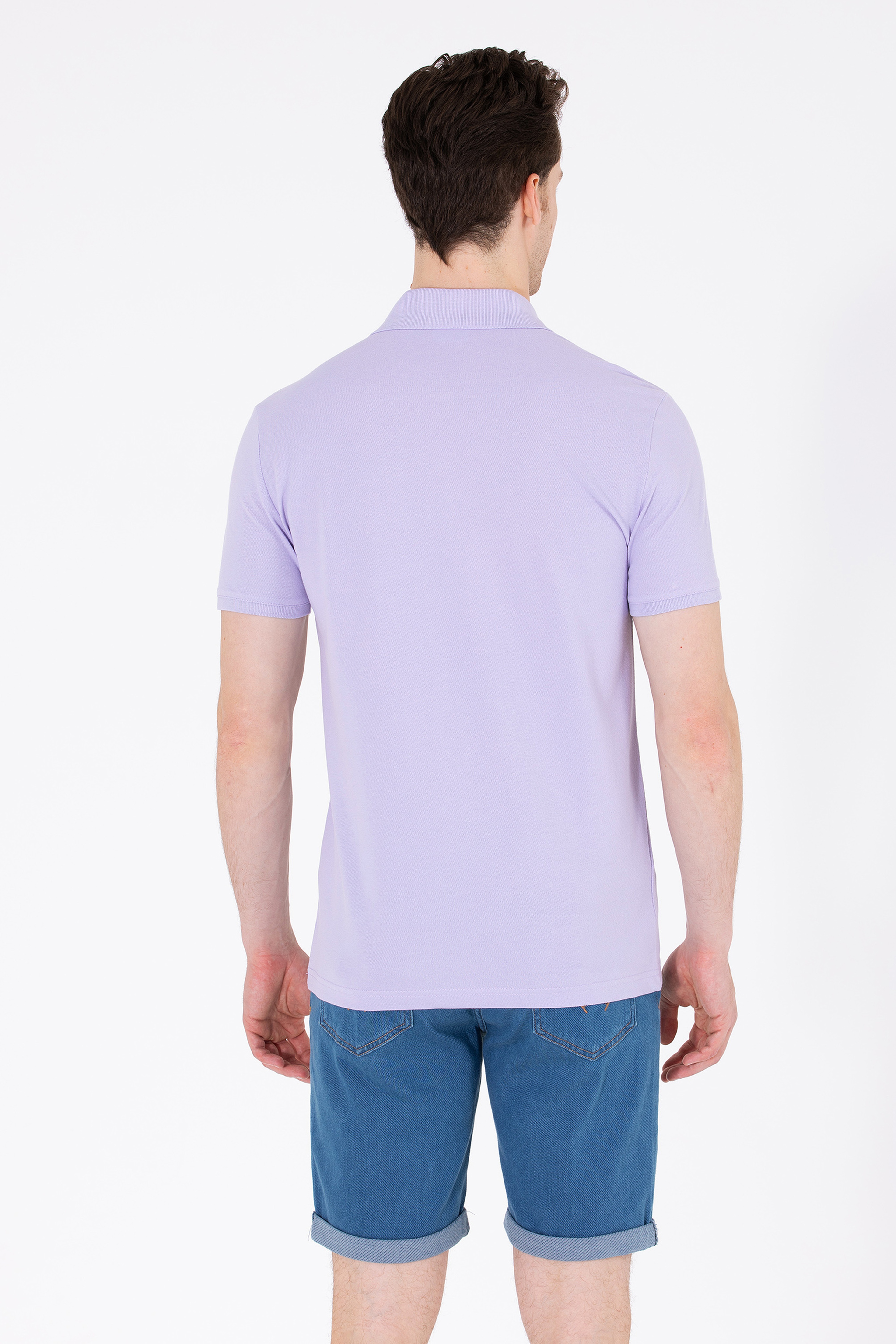 Erkek Lila Basic Polo Yaka Tişört