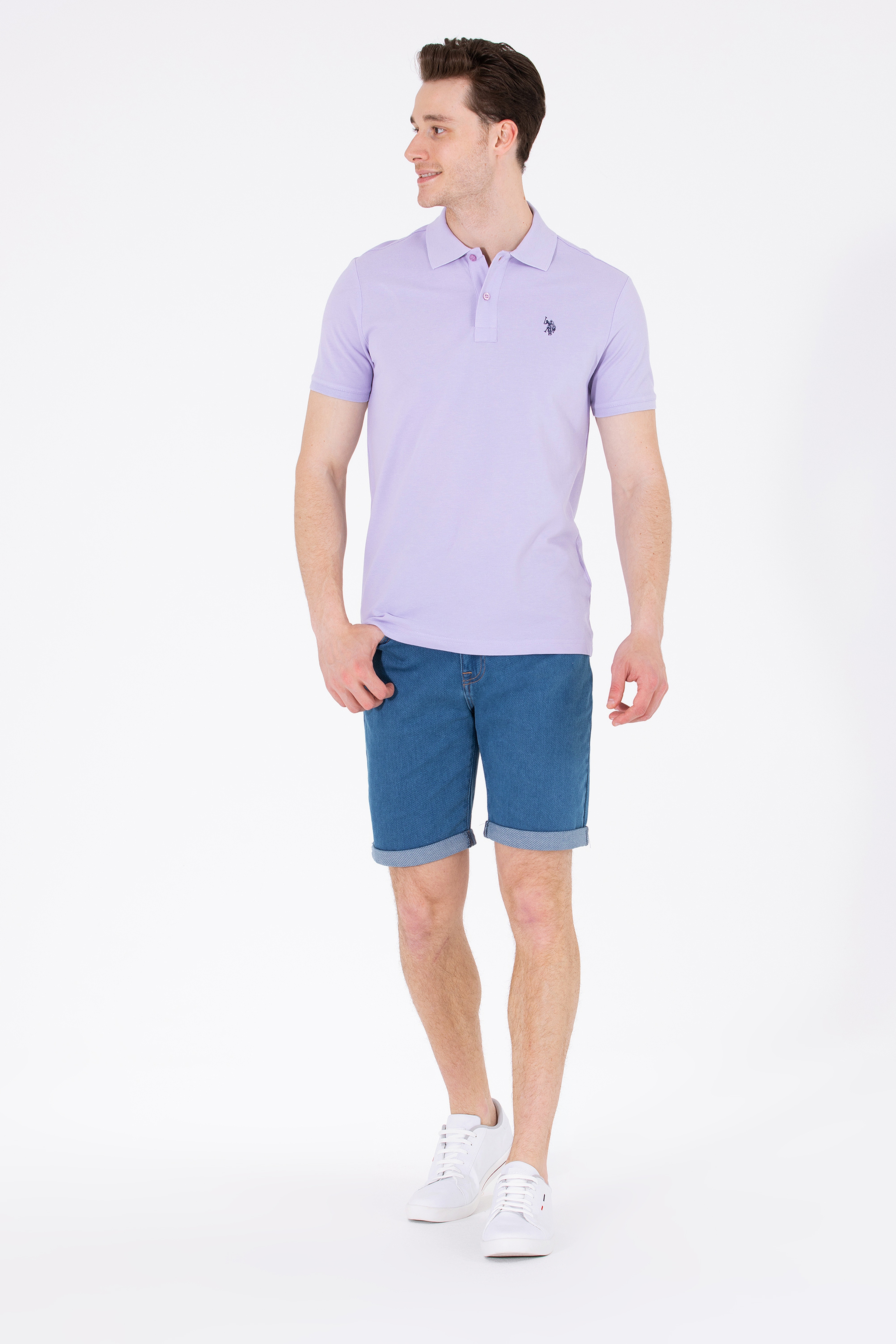 Erkek Lila Basic Polo Yaka Tişört - Image 4