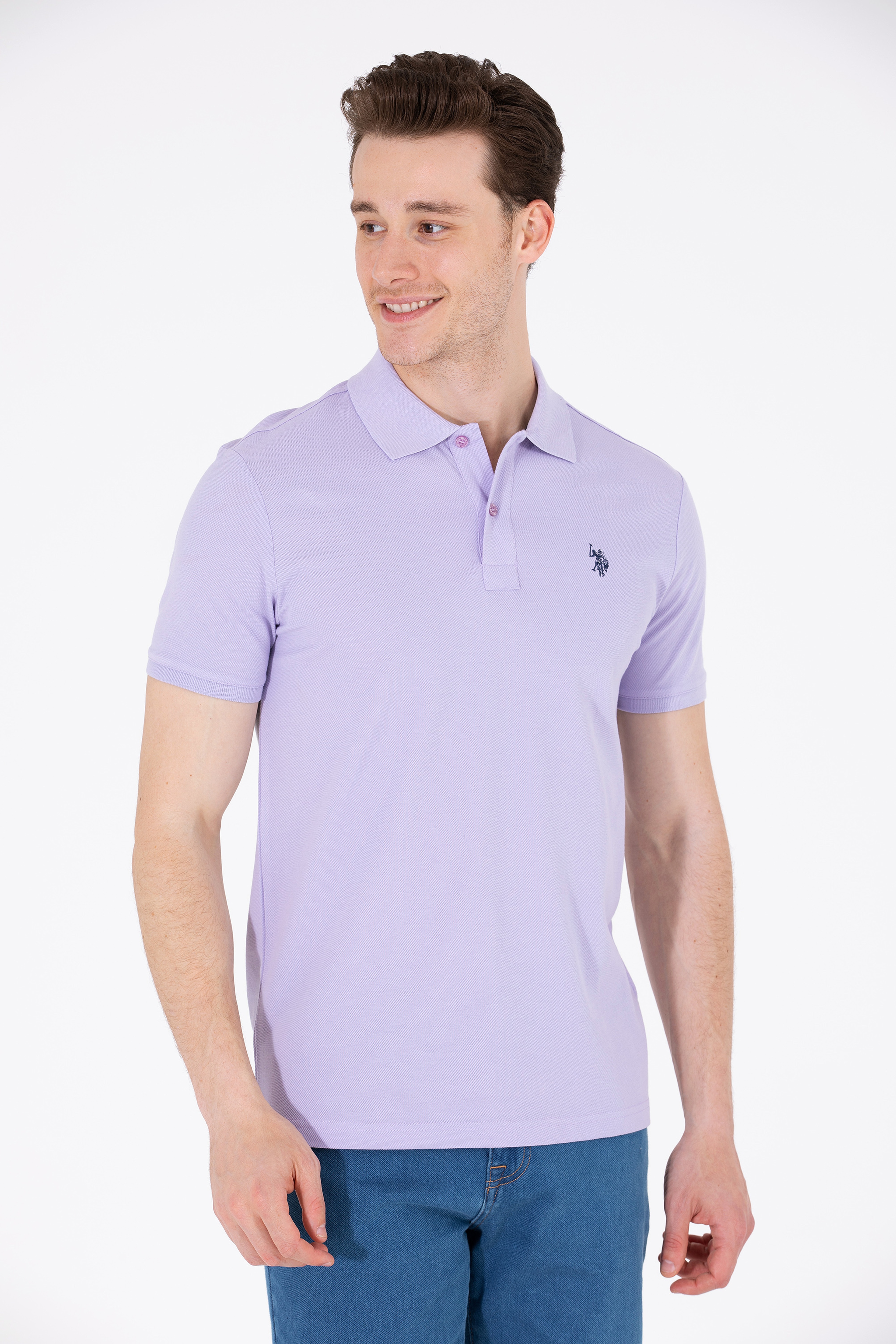Erkek Lila Basic Polo Yaka Tişört - Image 2