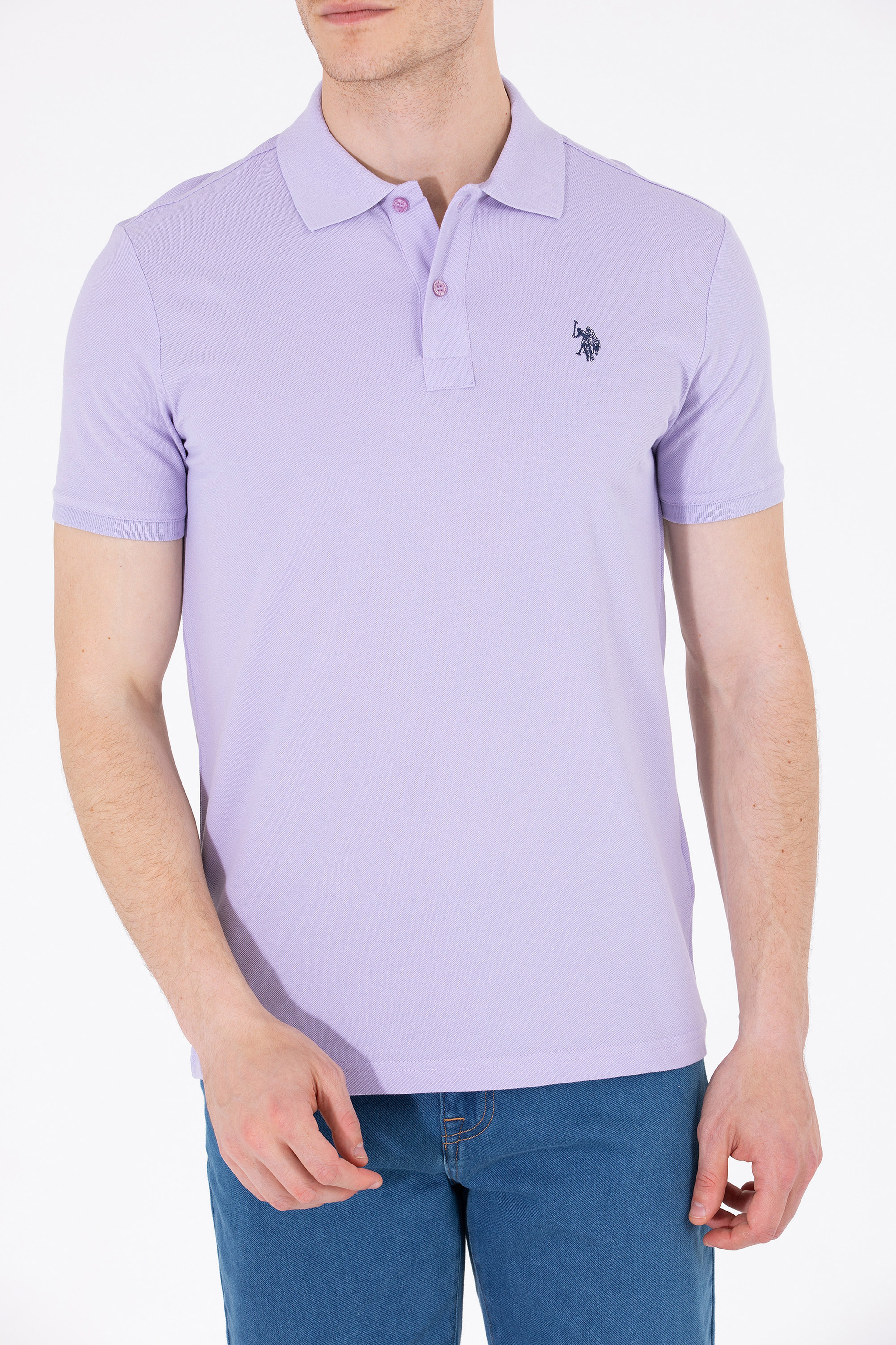 Erkek Lila Basic Polo Yaka Tişört