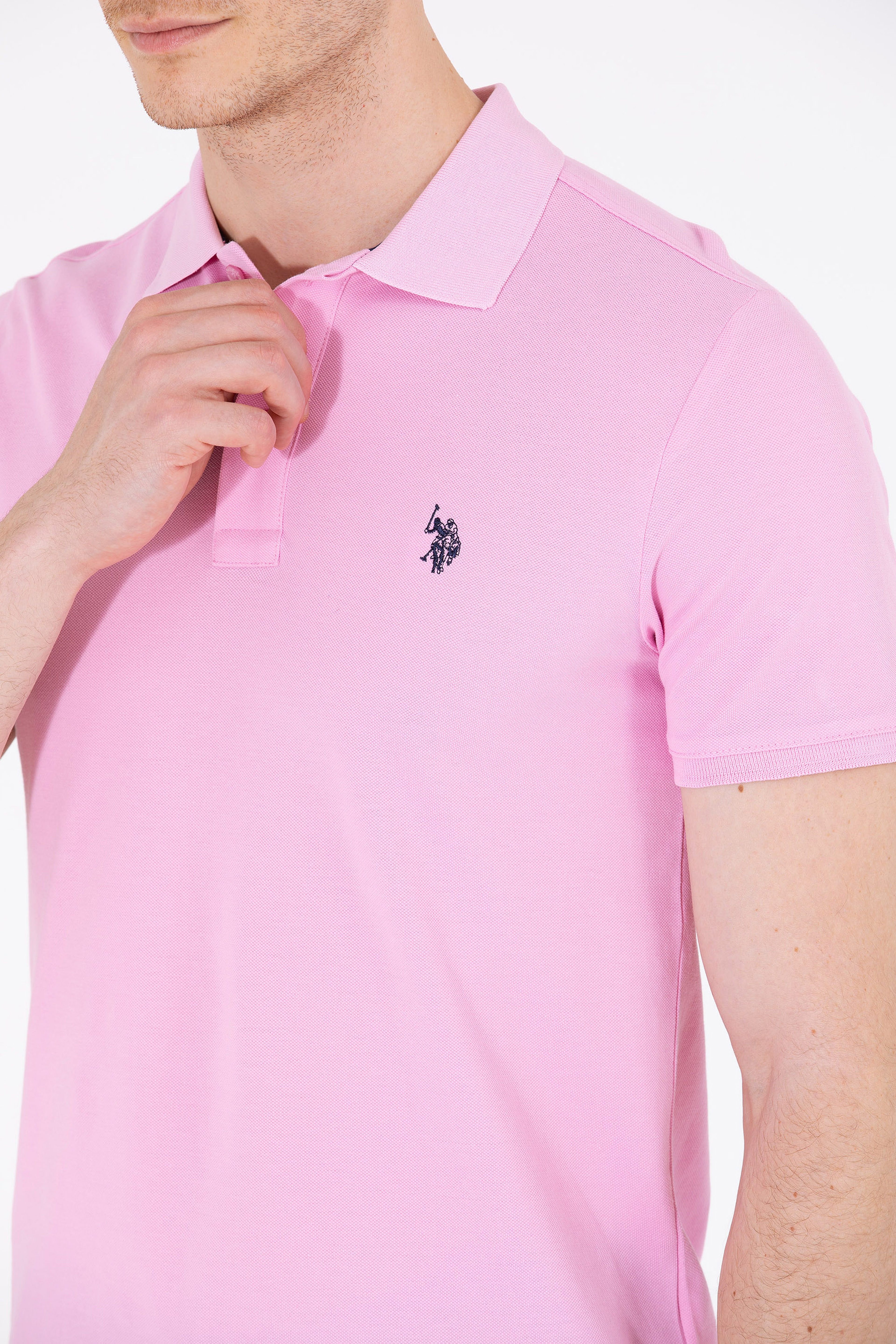 Erkek Açık Pembe Polo Yaka Basic T-Shirt