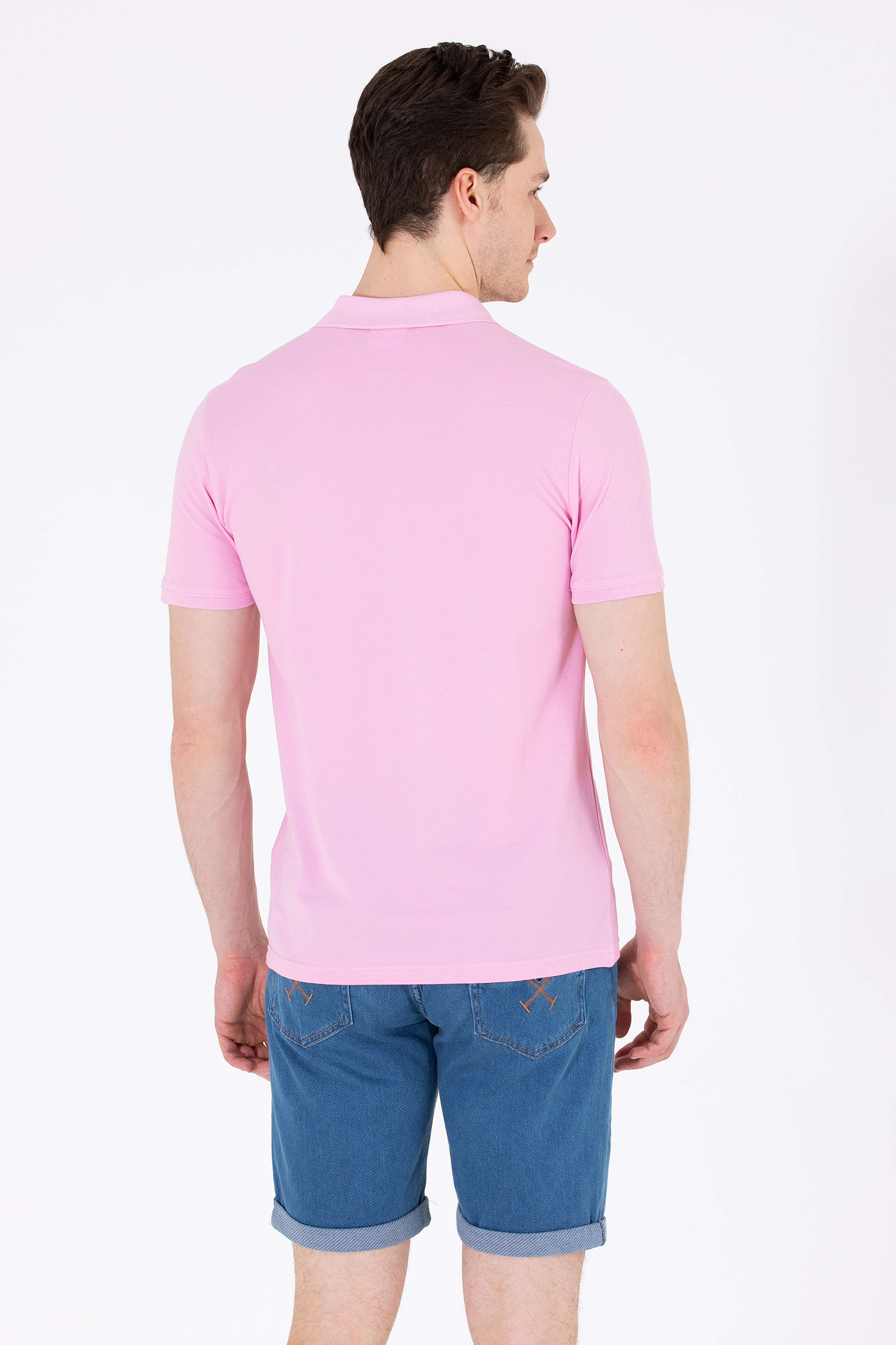 Erkek Açık Pembe Polo Yaka Basic T-Shirt