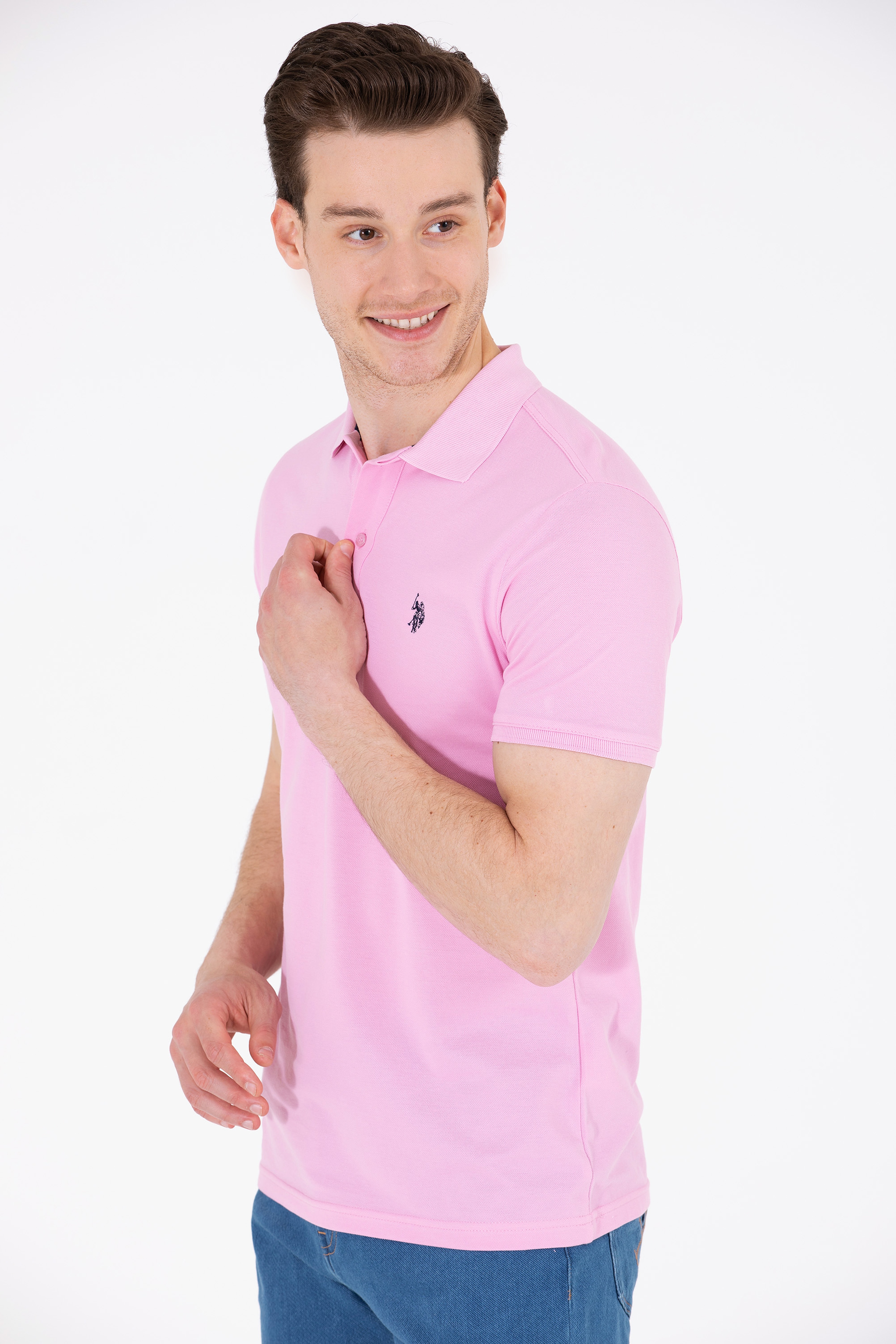 Erkek Açık Pembe Polo Yaka Basic T-Shirt - Image 2