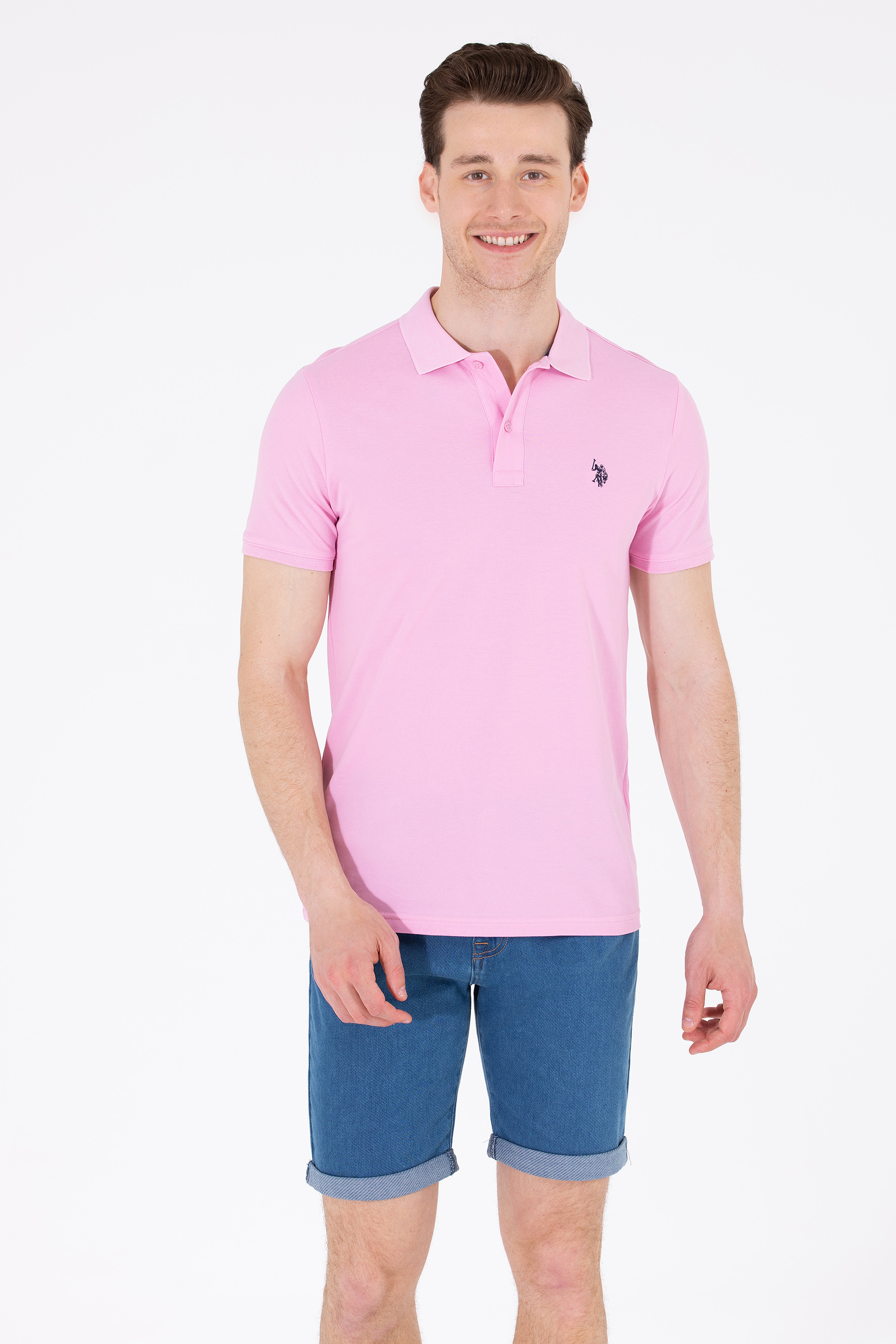 Erkek Açık Pembe Polo Yaka Basic T-Shirt - Image 1