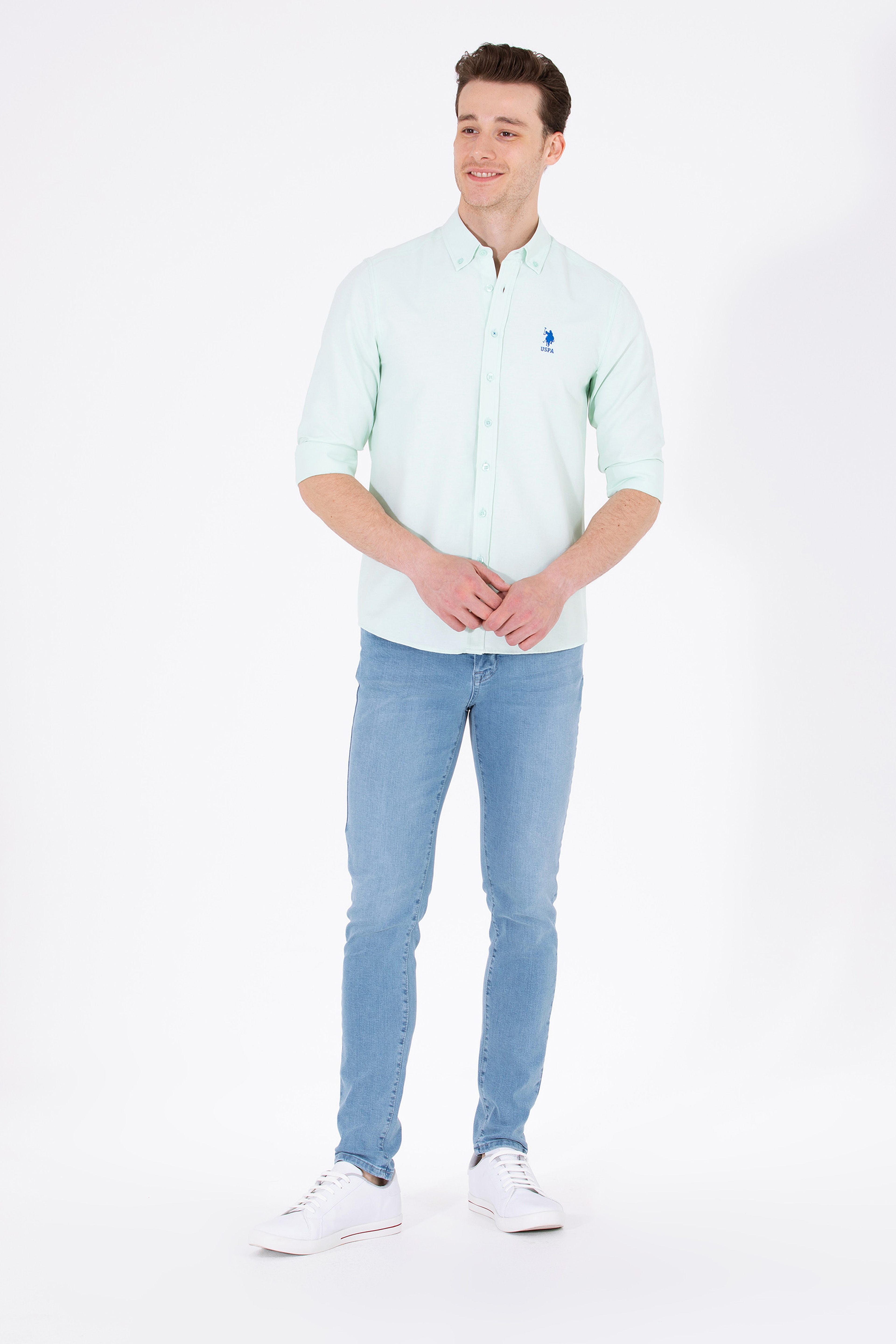 Erkek Su Yeşili Uzun Kollu Basic Gömlek - Image 4