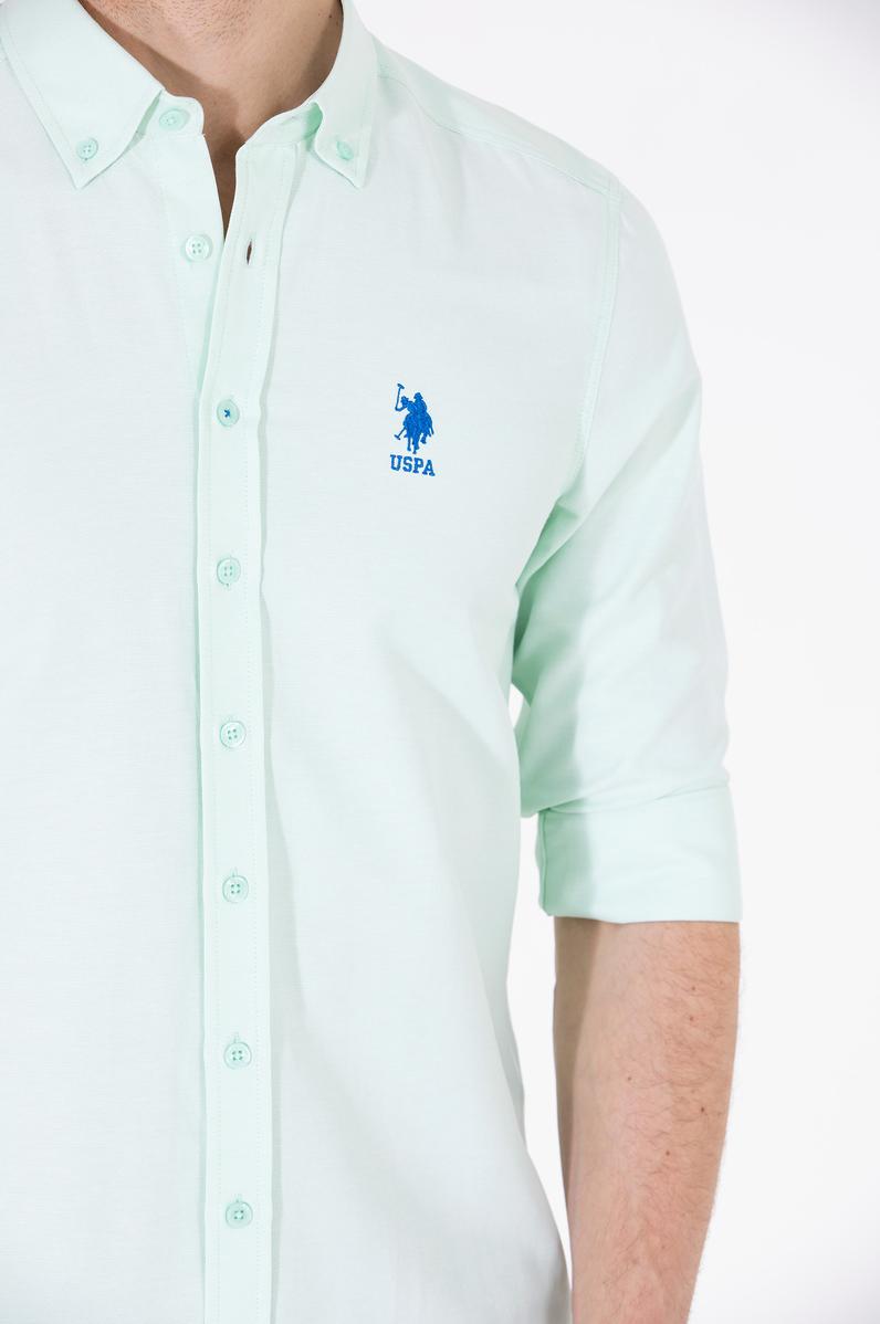 Erkek Su Yeşili Uzun Kollu Basic Gömlek