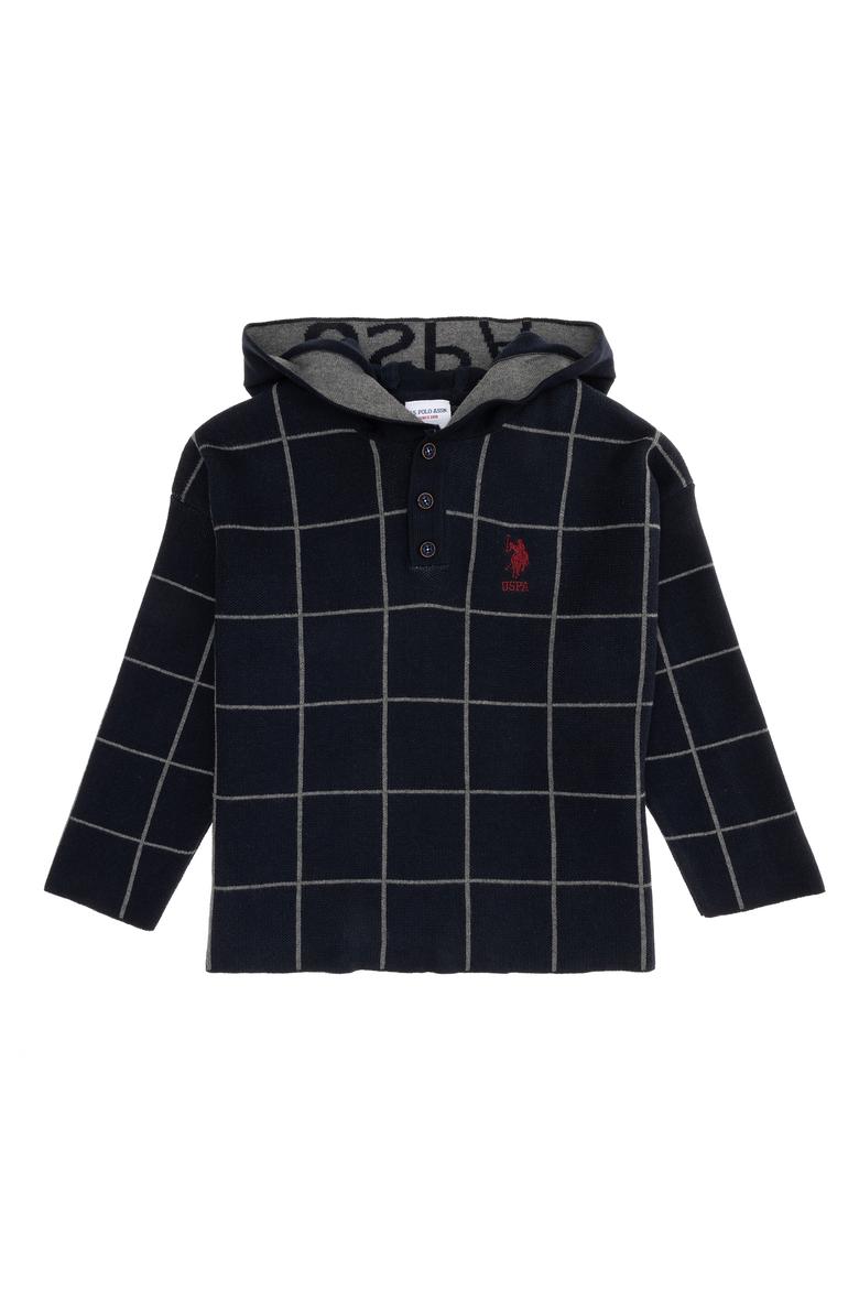 Erkek Çocuk Lacivert Kapüşonlu Kazak