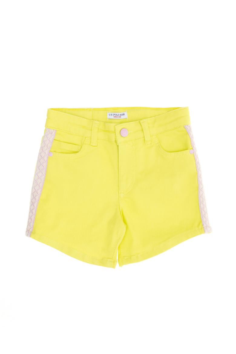 Kız Çocuk Neon Sarı Dokuma Şort