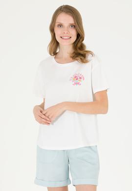 Kadın Ekru Bisiklet Yaka Tişört - 50266362009