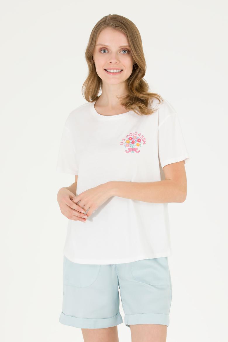 Kadın Ekru Bisiklet Yaka Tişört