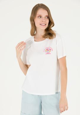 Kadın Ekru Bisiklet Yaka Tişört - 50266362009