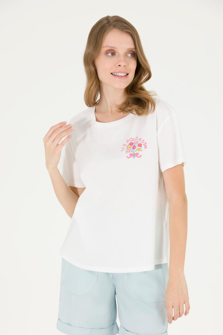 Kadın Ekru Bisiklet Yaka Tişört - 50266362009