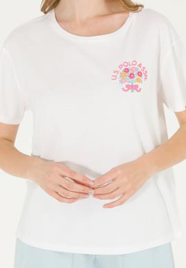 Kadın Ekru Bisiklet Yaka Tişört - 50266362009