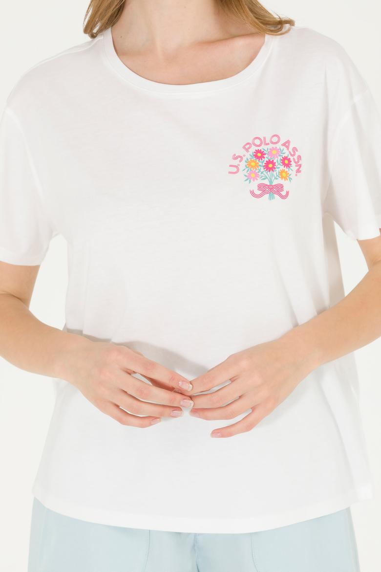 Kadın Ekru Bisiklet Yaka Tişört - 50266362009