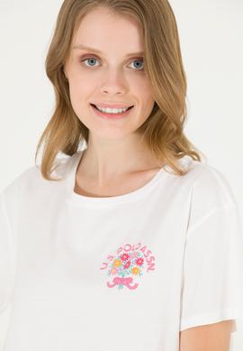 Kadın Ekru Bisiklet Yaka Tişört - 50266362009