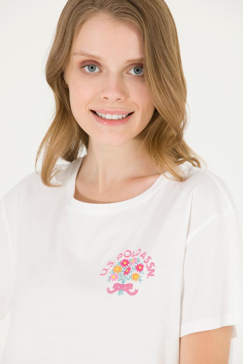 Kadın Ekru Bisiklet Yaka Tişört - 50266362009