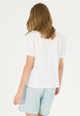 Kadın Ekru Bisiklet Yaka Tişört - 50266362009