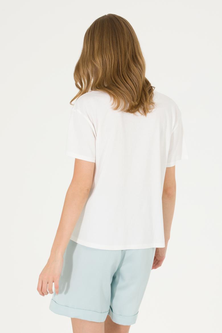 Kadın Ekru Bisiklet Yaka Tişört - 50266362009