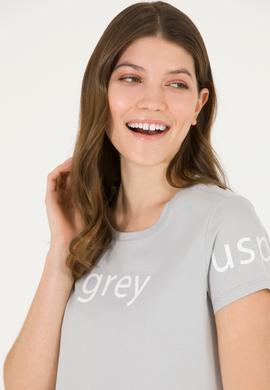 Kadın Gri Bisiklet Yaka Tişört - 50276741053