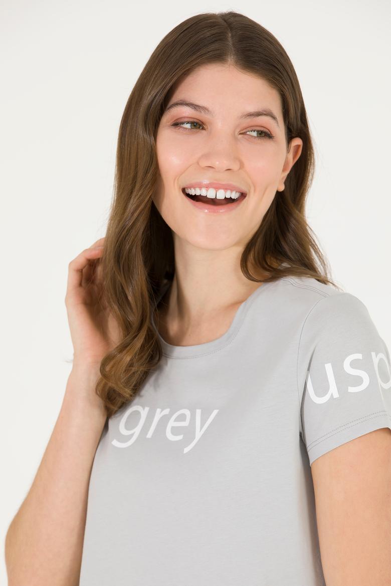 Kadın Gri Bisiklet Yaka Tişört - 50276741053